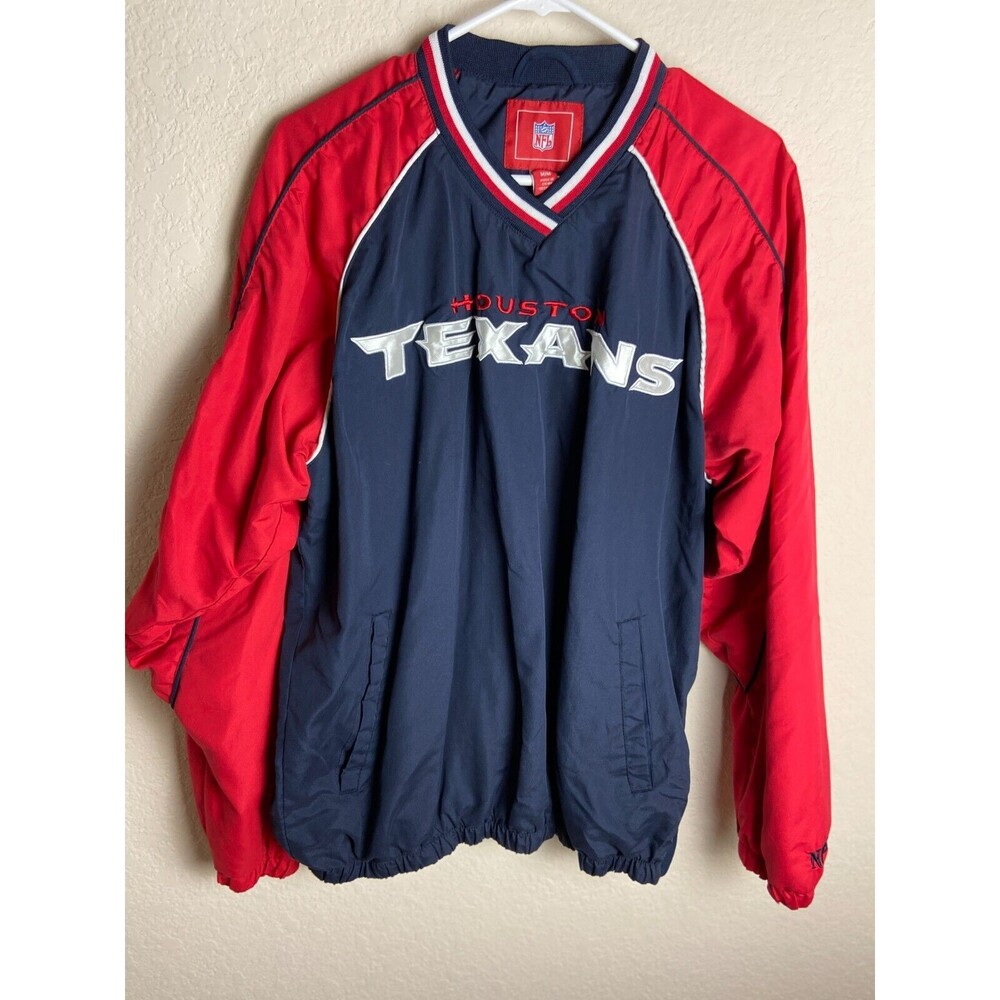 NFL Mens Windbreaker Jacket Blue Red Size M Houston Texas Long Sleeve Pullover